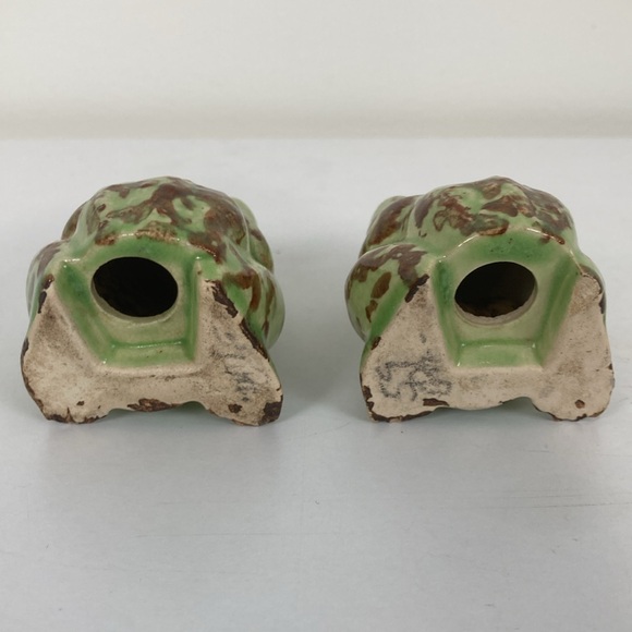 Vintage Ceramic Winking Frog Salt & Pepper Shakers Green Brown - Picture 5 of 7
